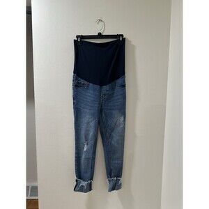 SONG Maternity Jeans Women's Size Small Blue Denim Pants Ribbed Style